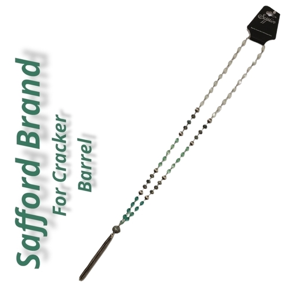 Tassle Bead Necklace NWT Safford Brand for Cracker Barrel Mint and Silver - Picture 2 of 9